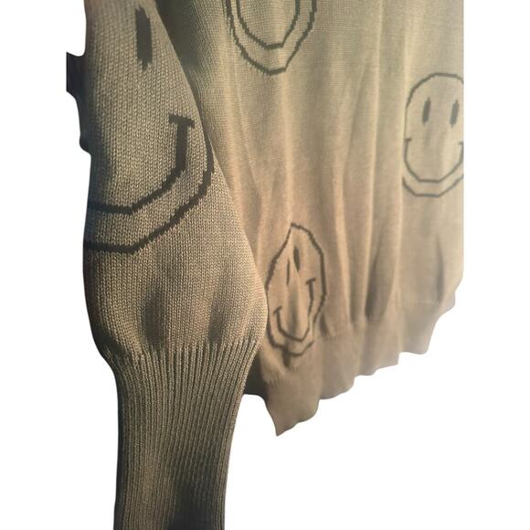 Miou Muse Smiley Face Sweater Size Small Green Crew Neck Sweater - Picture 5 of 8